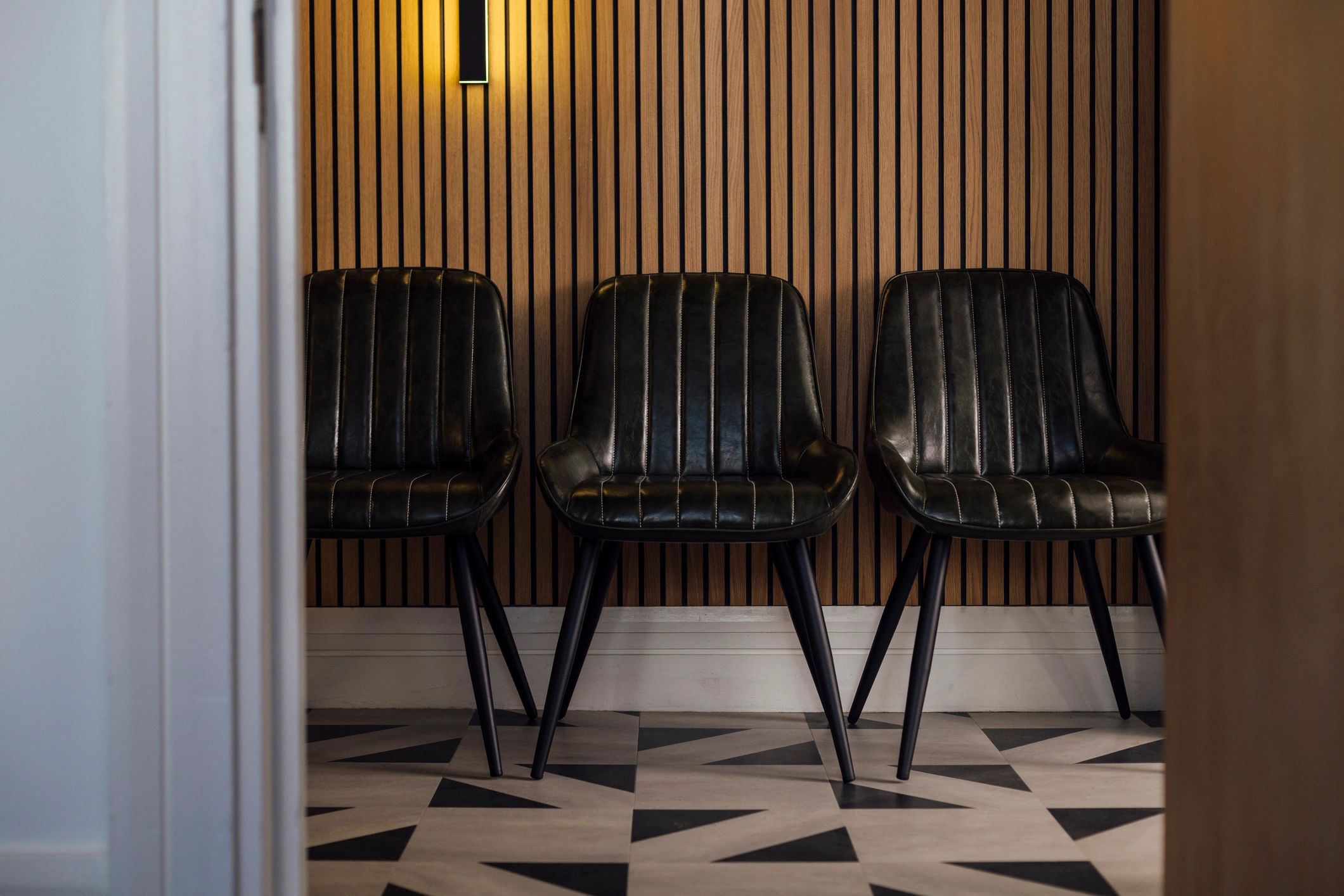 Chic waiting area with clean lines and upscale salon ambiance